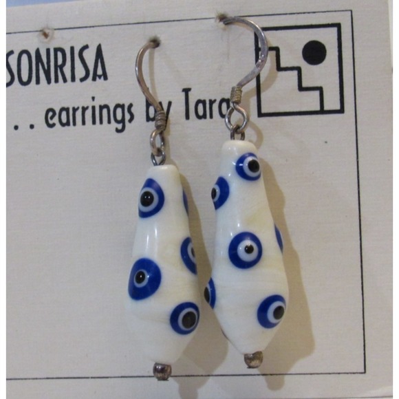 La Sonrisa by Tara Jewelry - La Sonrisa by Tara Evil Eye Glass‎ Teardrop Earrings Sterling Silver Blue Ivory